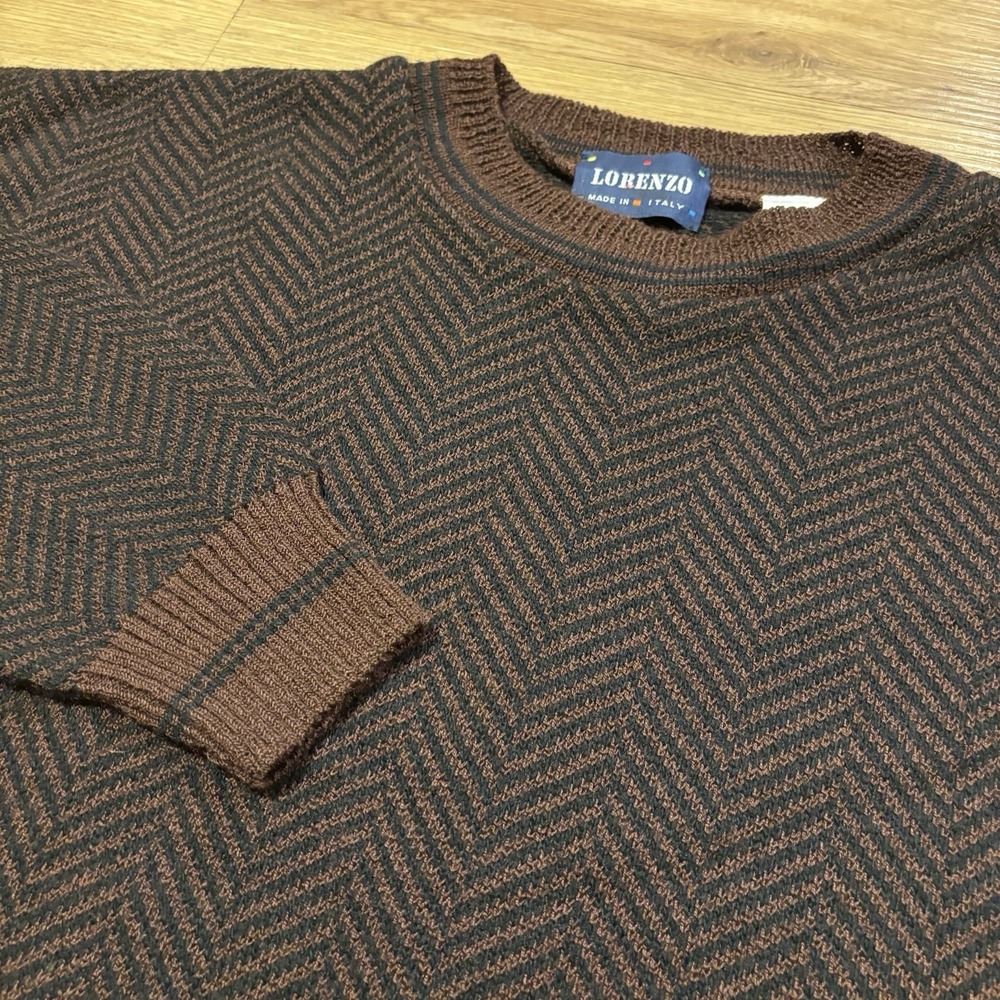 VTG 90s Lorenzo Herringbone Knit Sweater Men's XL Made In Italy Wool Blend EUC